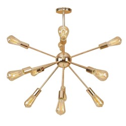  Nauticaz  Mid Century Sputnik Chandeliers Brass/Shiny Flush Mount Pendant Lighting 12 Arms (Golden, Standard Size) Ceiling Light Home Decor
